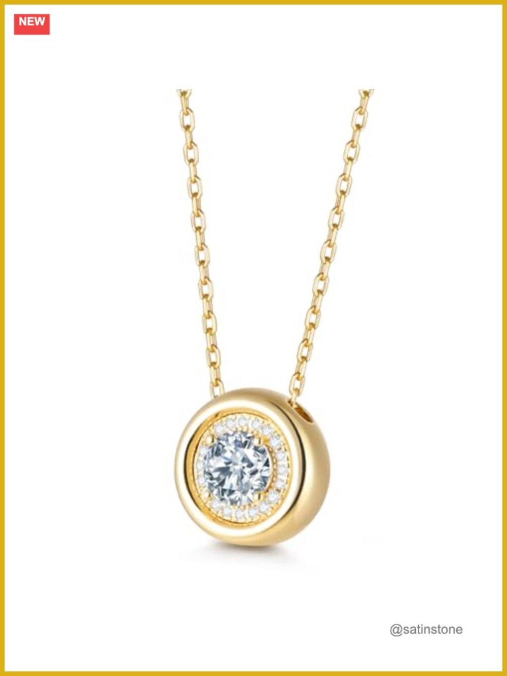 14K Gold Plated Sterling Silver Birthstone Pendant Necklace Diamond April